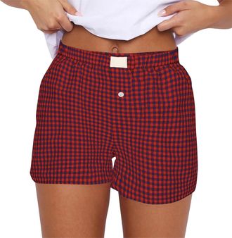 Generic Womens Pyjama Bottoms Super Soft Cotton Check Tartan Pyjama Shorts Ladies Lounge Striped Pants Cute Plaid Boxer Shorts Plaid Pj Lounge Trouser Bottoms