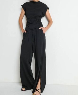 Nation Ltd Andrea Side Shirred Top In Jet Black