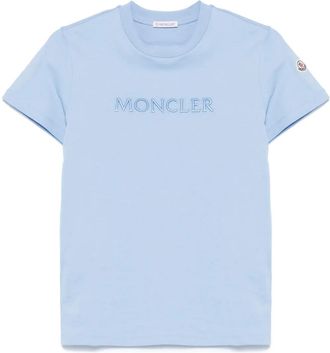 Moncler T-shirt in cotone con logo - Blu