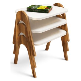 Dmora Mesa De Sal&oacute;n Cerrione, Set De 3 Piezas Apilables, Forma Rectangular, Tablero Blanco, 49x36x42h Cm, Blanco Crema