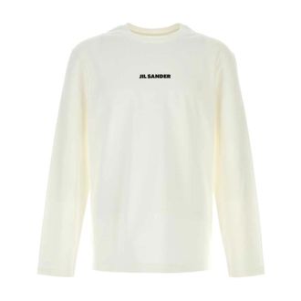 Jil Sander Long Sleeve Tops, male, White, Size: L Logo Cotton T-Shirt