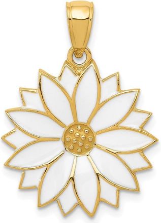Diamond2Deal 14k Yellow Gold Enameled White Daisy Flower Pendant