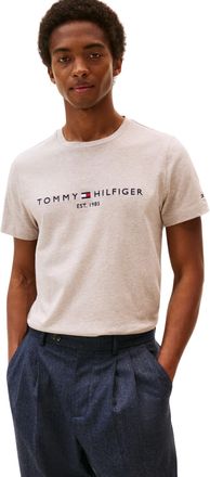 Tommy Hilfiger Mens Short Sleeve Slim Fit T-Shirt, Beige (Heathered Pebble), L