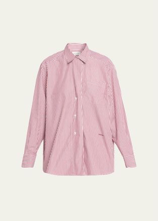 House of Dagmar Asymmetric Striped Cotton Poplin Shirt