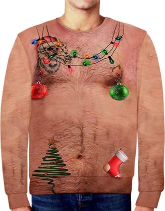 Generic Mens Jumpers Christmas Jumper 2025 Ugly Christmas Sweater for Men Funny Novelty Printed Long Sleeve Crewneck Pullover Fashion Casual Sweatshirts Xmas 