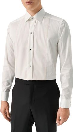 Eton Slim Fit Metallic Bibbed Tuxedo Shirt in Natural at Nordstrom, Size 16.5