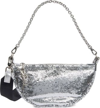 Longchamp Smile Glitter Sequin Half Moon Convertible Crossbody Bag in Silver at Nordstrom Rack