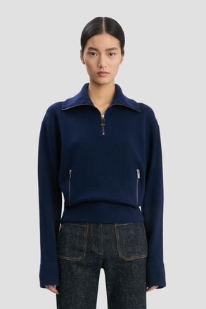 Victoria Beckham Half-Zip Milano Jumper In Navy - XS - Womens