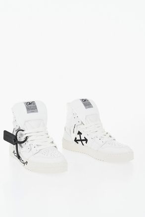 Off-white High-Top Leather Sneakers COURTESY-007 with Contrasting Monogram Off-White