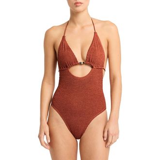 Bond-Eye Fowler Beaded One-Piece Swimsuit in Bronze Shimmer at Nordstrom Rack