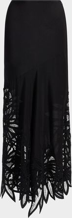 Ulla Johnson Oona Lace Appliqu&eacute; Silk Midi Skirt