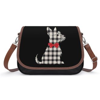 Generic Plaid Scottie Dog Scottish Terrier Womens Crossbody Bag Fashion Shoulder Handbags Message Tote Bag with Adjustable Strap