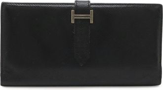 Herm&egrave;s Black Courchevel Leather Long Wallet (Tri-Fold) (Pre-Owned)