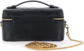 Tory Burch Womens Vanity Case Charlie Quilted Black Leather Cow Shoulder Bags