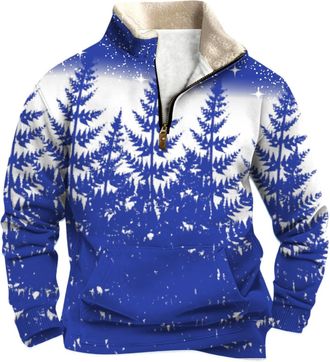 Generic Ugly Christmas Jumpers for Men UK Mens Sweatshirts 1/4 Zip Pullover Xmas Fashion Fleece Lined Christmas Jumper 2025 Loose Funny Mens Sweater Casual Lo