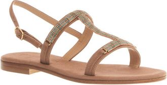 Paola Fiorenza Beige Suede Sandal With Blue And Copper Crystals