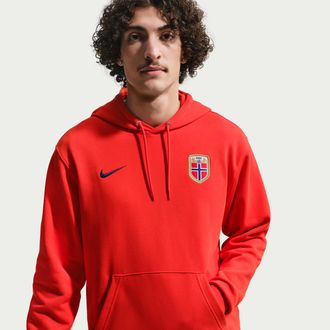 Nike Norway Club Nike Mens Soccer French Terry Pullover Hoodie in Red | IB6302-673