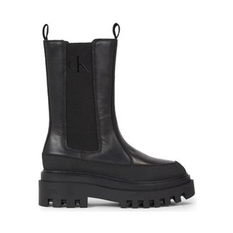 Calvin Klein Jeans Zwarte Flatform Chelsea Enkellaarzen - Dames - Chelseaboots - Zwart - 40 EU - Leer - Schoenen