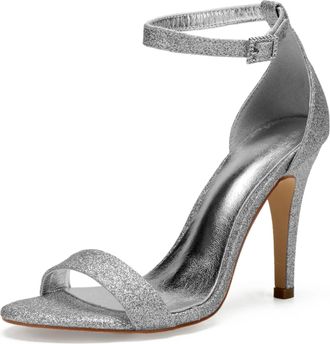 Generic Wedding Bridal Shoes Womens High Heels Open Toe Bridal Stiletto Heel Sandals Prom Evening Formal Party Shoes 10.5Cm,Silver,7 UK