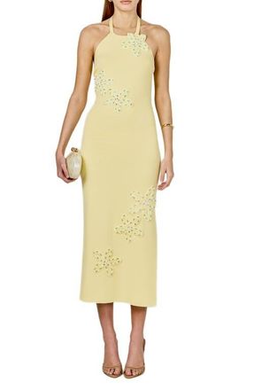 endless rose Beaded Flower Halter Midi Dress in Butter at Nordstrom, Size X-Small
