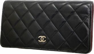 Chanel Black Leather Long Wallet (Bi-Fold) (Pre-Owned)