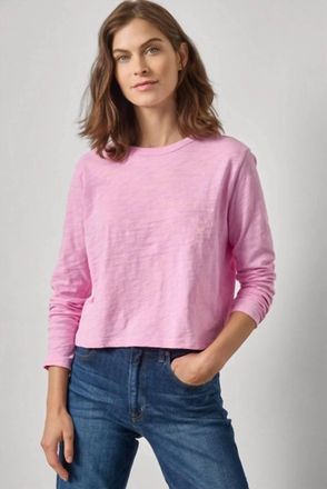 Lilla P Long Sleeve Cropped Boyfriend Tee In Taffy
