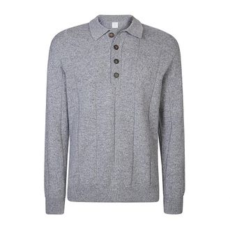 Eleventy Round-neck Knitwear, male, Gray, S, Long Sleeve Wool Polo Shirt