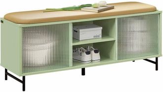 SoBuy Banco Zapatero Con Puertas Correderas Armario Multifuncional Para Entrada Con Estantes 110 X 35 X 46 Cm Verde Fsr115-gr Sobuy Es