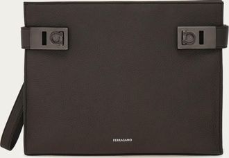 Ferragamo Uomo Pouch con fibbie Gancini Marrone