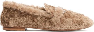 Casadei Moccasin Style Shoes In Plush Beige Eco Fur With Metallic Detail