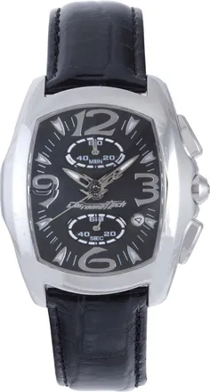 Chronotech Mens Black Dial Silver Bezel Band Watch - One Size