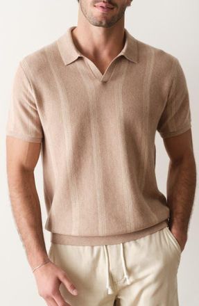 Marine Layer Liam Cotton Blend Polo Sweater in Driftwood Stripe at Nordstrom, Size Xx-Large