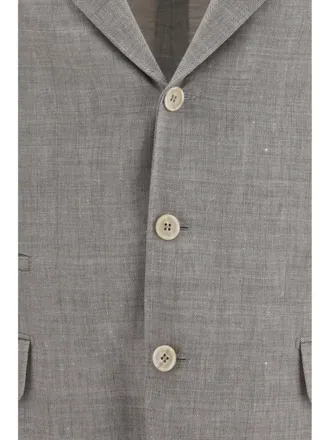 Brunello Cucinelli Mens Jacket Chevron Linen And Wool Light Brown