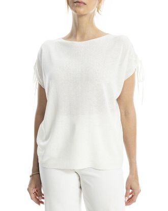 Max Studio Drawstring Sleeve Linen-Blend Top