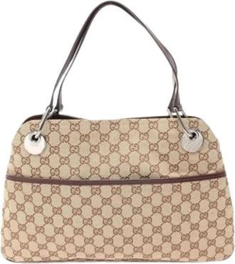 Gucci Pre-owned Vintage Canvas Shoulder Bag - Dames - Vintage Schoudertas - Beige - ONE Size - Leer - Vintage