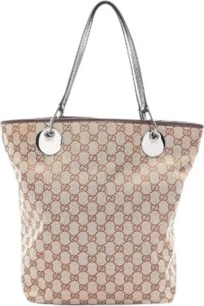 Gucci Pre-owned Eclipse GG Canvas Tote Bag - Dames - Vintage Shopper - Beige - ONE Size - Leer - Vintage