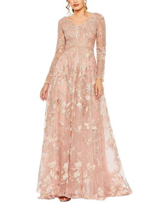 Mac Duggal Embellished Long Sleeve V Neck A Line Gown