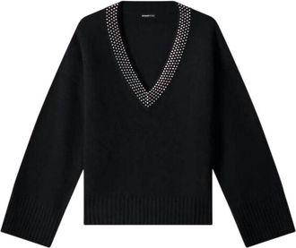 Minnie Rose Womens Embellished V-Neck Sweater In Black