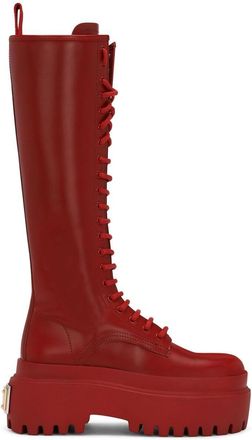 Dolce & Gabbana lace-up knee-high leather boots - women - Leather - 37.5 - Red