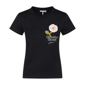 Ganni Basic Cotton Jersey Baby Fit Crochet Patch - female - Ganni - T-Shirts - Black - 2XS - Tops