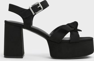 Charles & Keith Anika Faux Suede Knot-Bow Platform Sandals