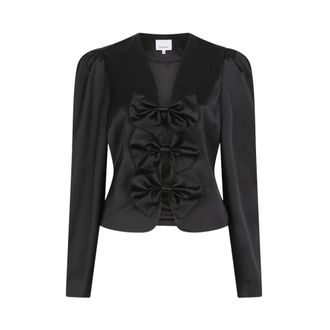 Dante6 Soralla Top met Strikdetail - Dames - Blouses & Shirts - Zwart - Maat: S Satijn