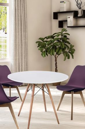 Fusion Living Soho Medium White Circular Dining Table with Beech Wood Legs