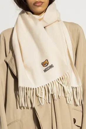 Moschino Wool Scarf With Logo, Unisex, Cream