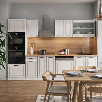 Vicco Mueble De Cocina R-line, Casa De Campo Blanca/blanca, 300 Cm Con Armario Alto, Sin Encimera