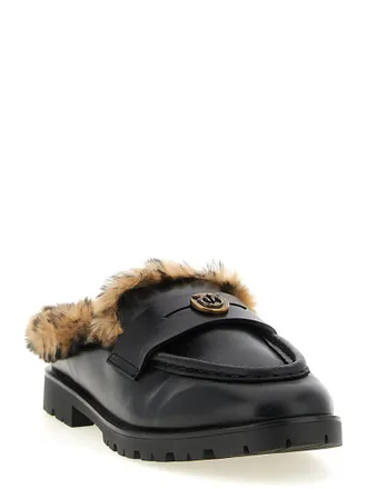 Pinko Fur-Lined Leather Mule - Black