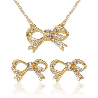 Juicy Couture Pav&eacute; Bow Necklace & Stud Earring Set, Gold-Tone in Gold Tone at Nordstrom