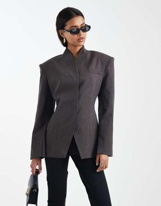 Asos Blazer accollato avvolgente color cioccolato scuro m&eacute;lange-Marrone