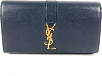 Saint Laurent Navy Leather Long Wallet (Tri-Fold) (Pre-Owned)