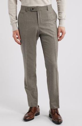 BOSS Genius Flat Front Microcheck Stretch Wool Dress Pants in Open White Beige at Nordstrom Rack, Size 38